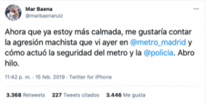 Hilo de twitter denunciando una agresión machista/ Fuente: twitter