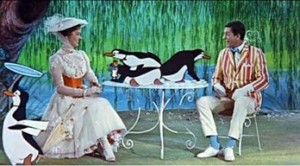 Fotograma de la película Mary Poppins.                   Petro Vlahos tuvo en esta película una de sus participaciones directas más notables.